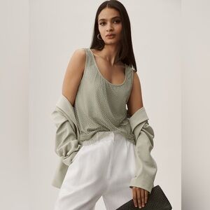 Anthropologie Sunday in Brooklyn Rhinestone Mesh Tank in Sage Green NWT